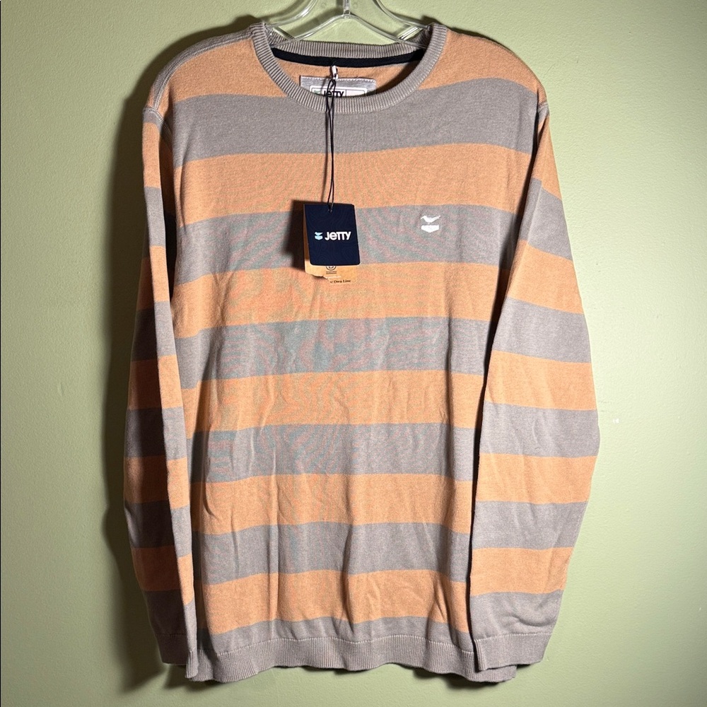 Jetty Men's Crewneck Striped Sweater - Orange and Gray